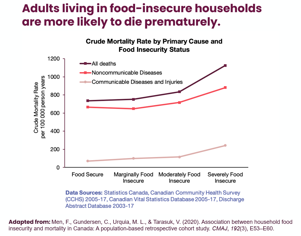 Adults living in food-insecure households are more likely to die prematurely.