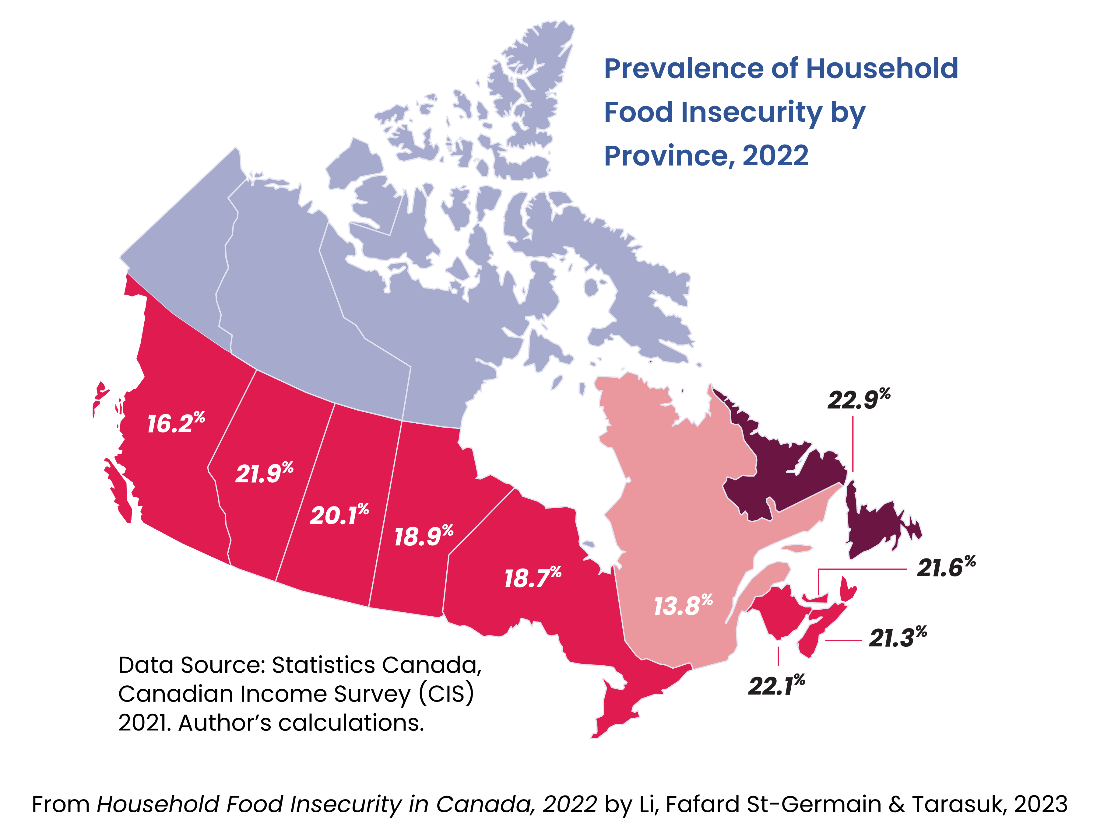 Map of prevalence of households food insecurity by province, 2022